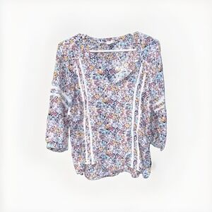 Caslon India Made Flowy Floral Lace Tunic Top Size XS Petite Women's